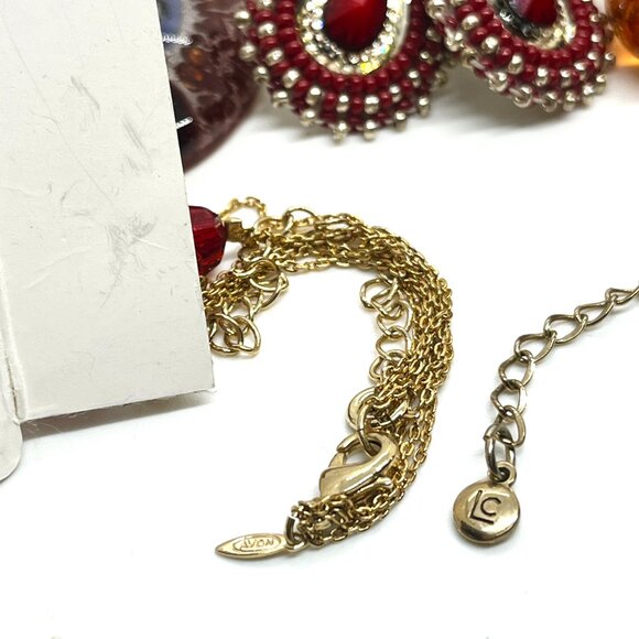 VINTAGE MODERN RED AMBER TONE MYSTERY JEWELRY LOT NECKLACES EARRINGS AVON - Picture 12 of 12
